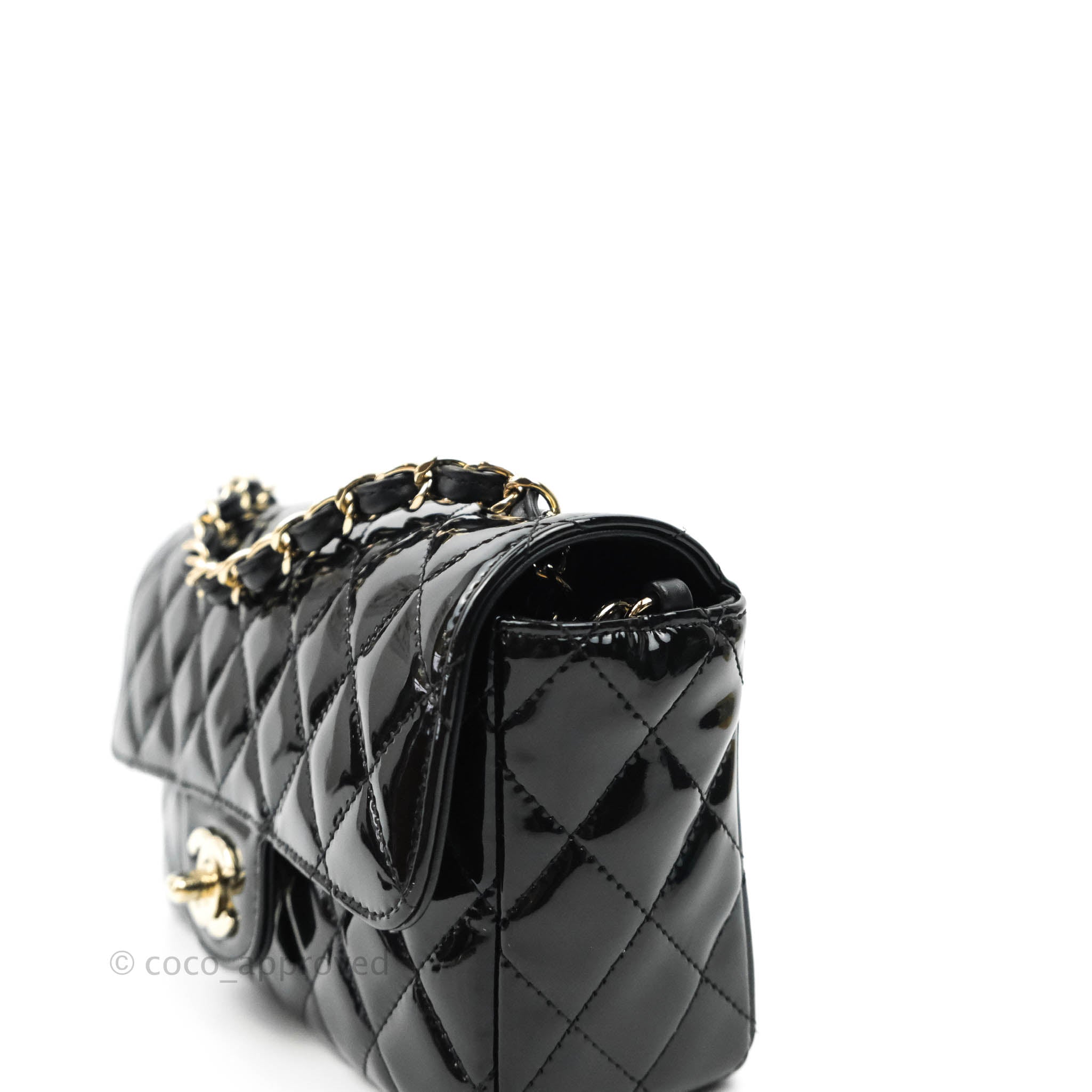 Chanel Quilted Mini Rectangular Black Patent Gold Hardware – Coco Approved  Studio