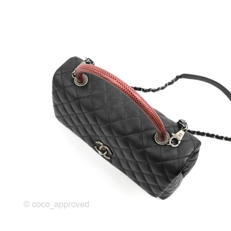 CHANEL Caviar Lizard Embossed Quilted Medium Coco Handle Flap