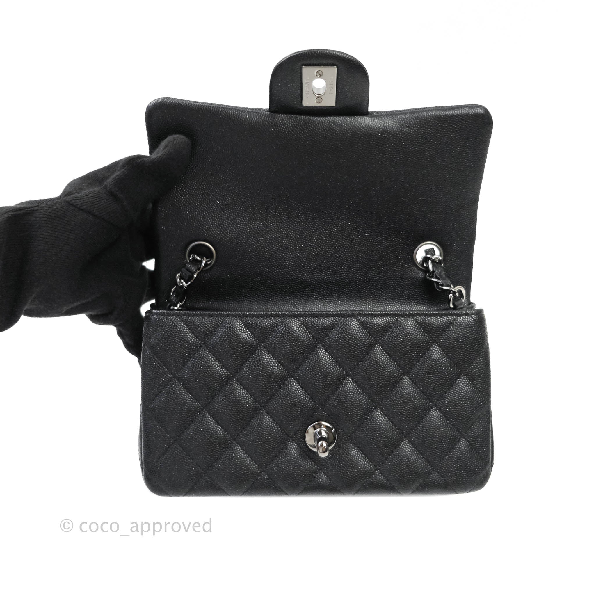 Chanel Mini Rectangular Flap 18C Black Iridescent Black Caviar in Caviar  with Dark Silver-Tone - US