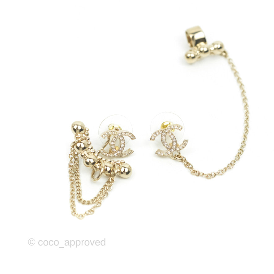 Chanel Crystal CC Earrings Ear Clip Gold Tone 22C