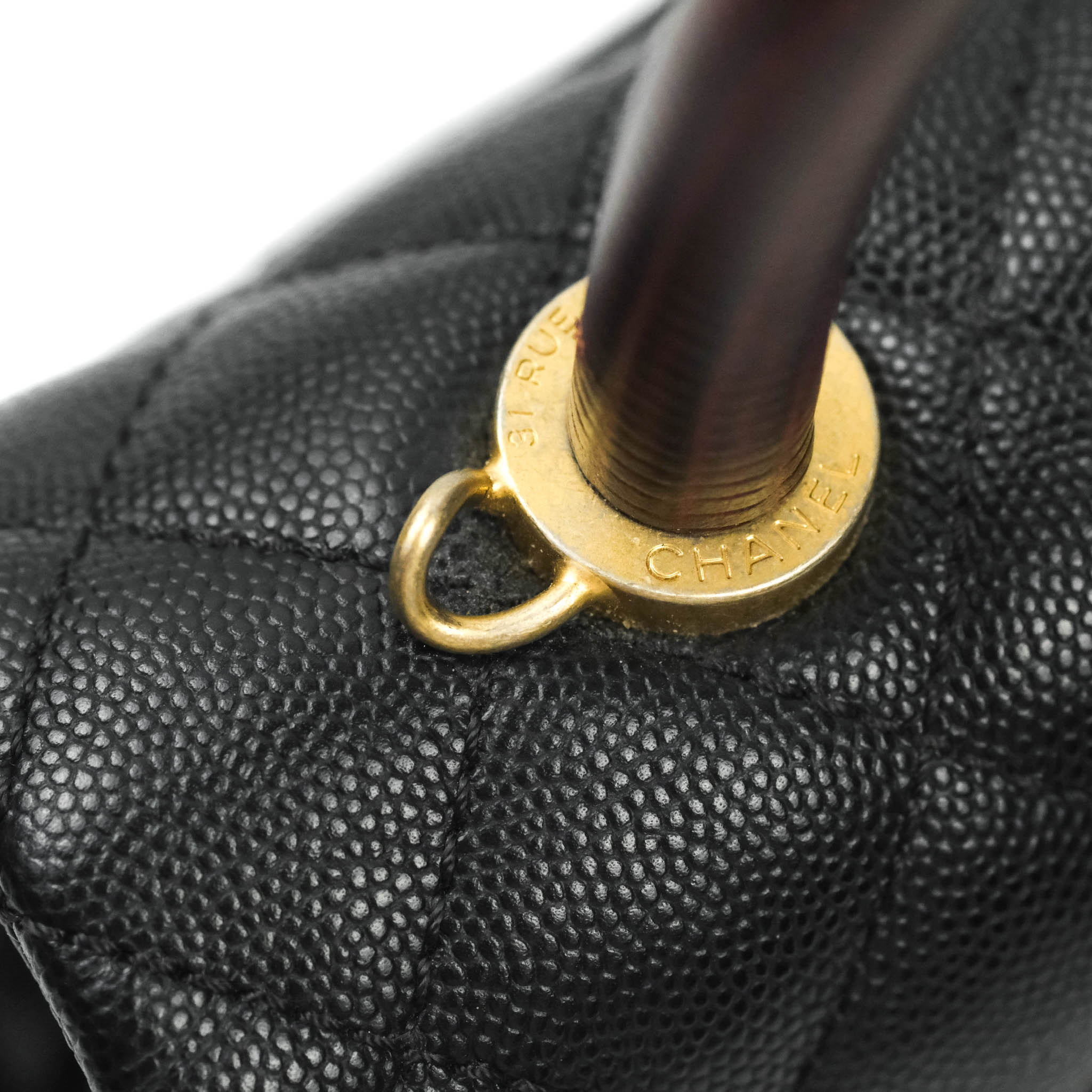 CHANEL Small Coco Quilted Caviar Lizard Handle Shoulder Bag Black - Ho