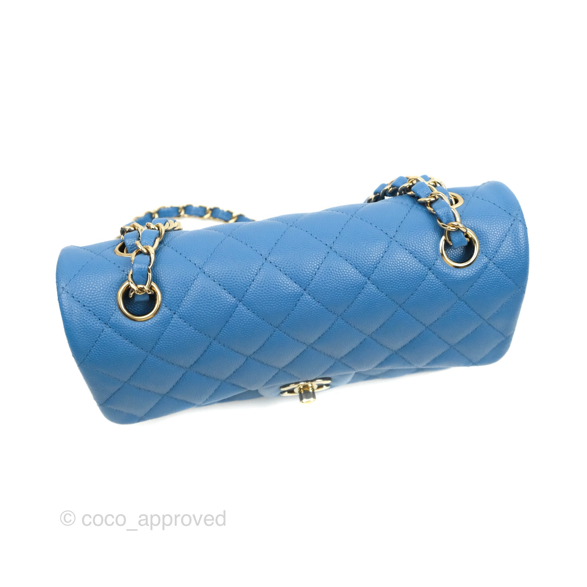 Chanel Small Classic Quilted Flap Blue Caviar Gold Hardware