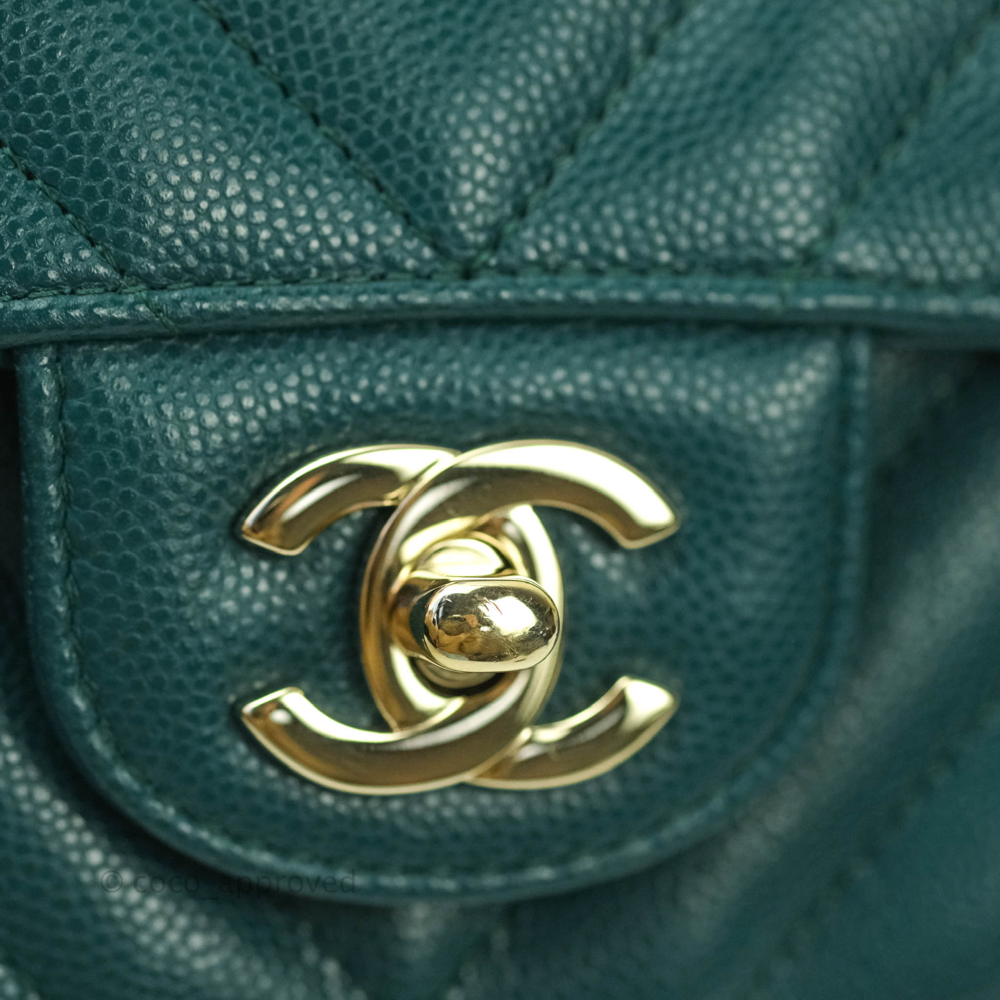 Chanel Chevron Mini Rectangular Caviar Flap Bag Dark Green Gold
