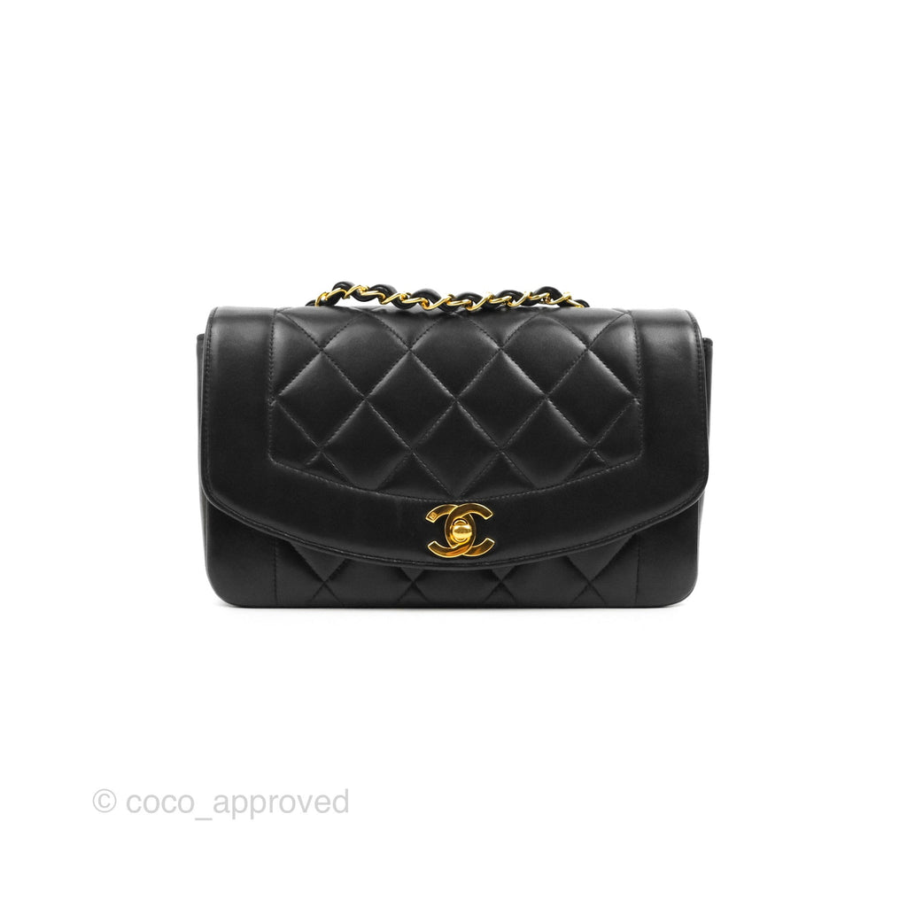 Chanel Small Vintage Classic Diana Flap Bag Black Quilted Lambskin 24K Gold Hardware
