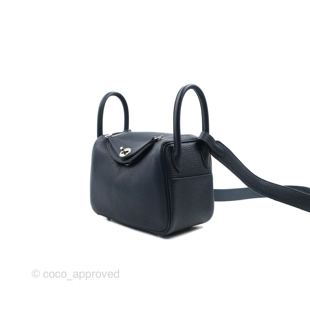 Hermès Mini Lindy 20 Bleu Nuit Clemence Palladium Hardware