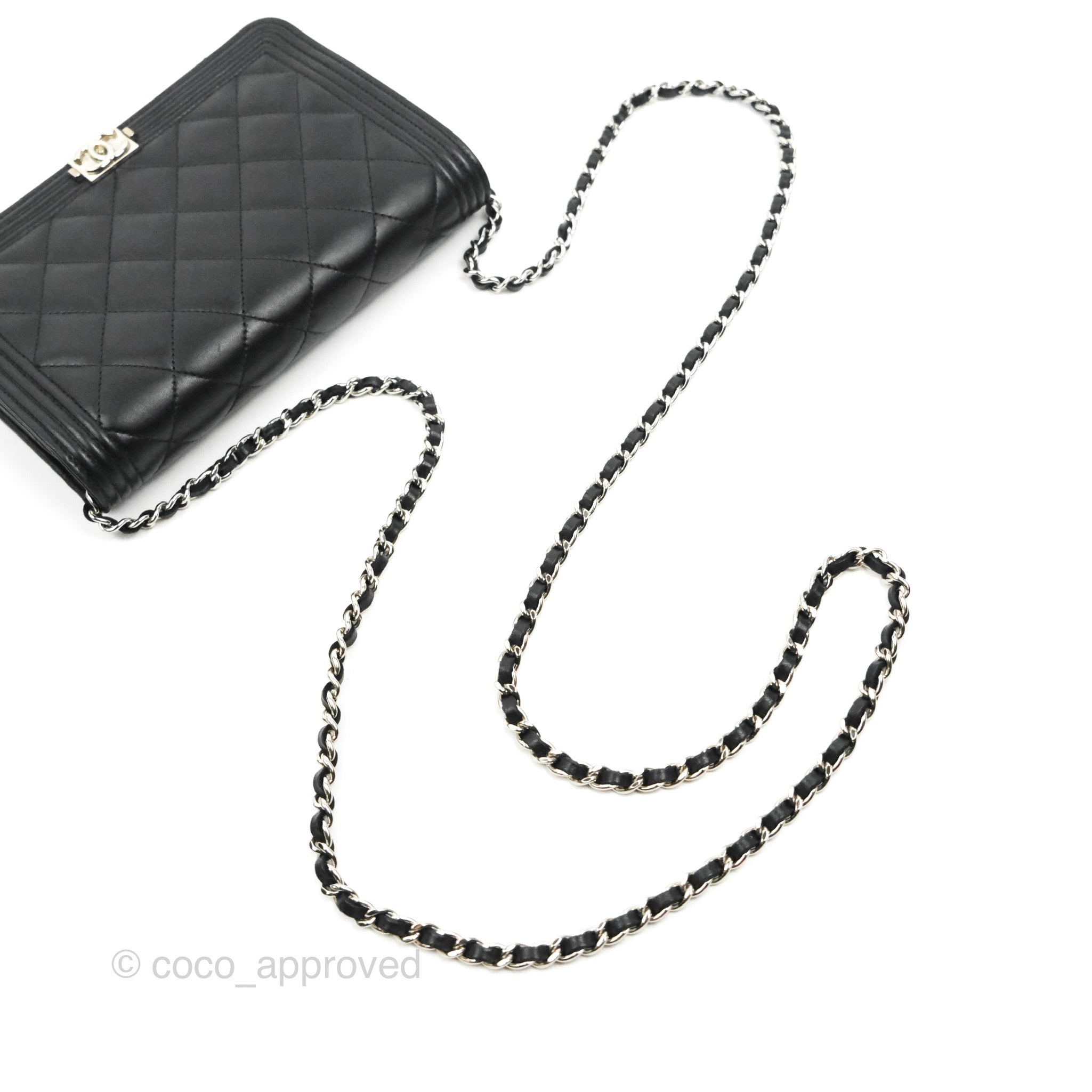 Chanel Quilted Boy Wallet on Chain WOC Black Lambskin Silver Hardware –  Coco Approved Studio