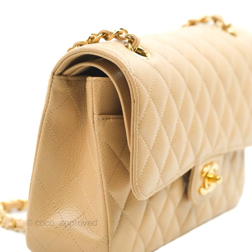 Chanel Quilted Classic M/L Medium Flap Beige Caviar Gold Hardware