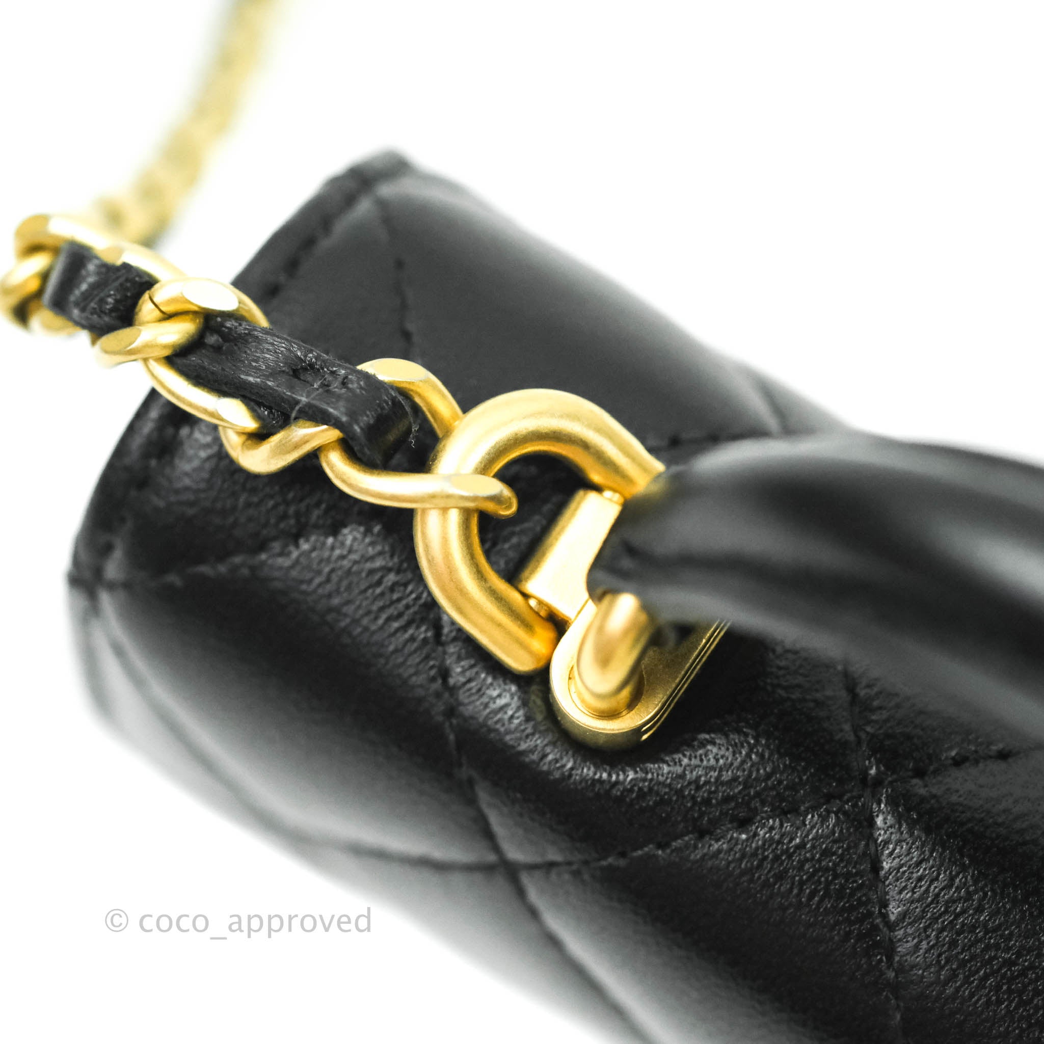 Chanel Mini Handle Flap Coin Purse With Chain Black Lambskin Gold Hard –  Coco Approved Studio