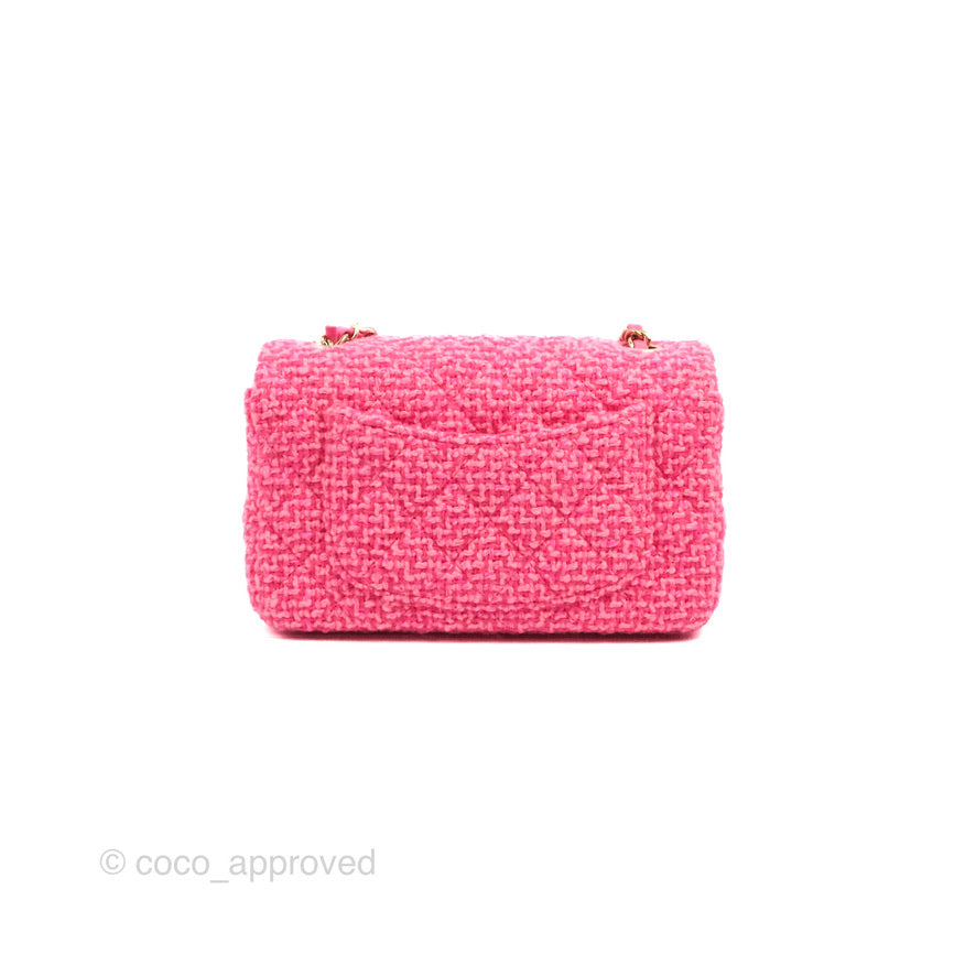 Chanel Quilted Mini Rectangular Flap Dark Pink Tweed Gold Hardware