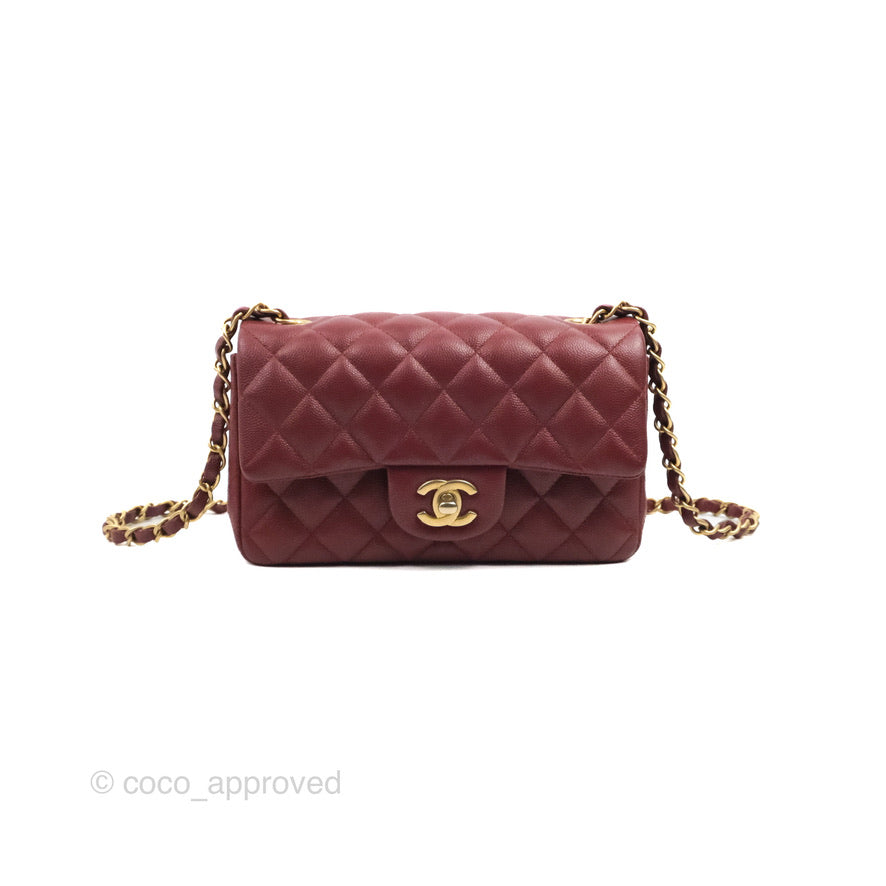Chanel Classic Quilted Mini Rectangular Flap Iridescent Burgundy Caviar  Aged Gold Hardware