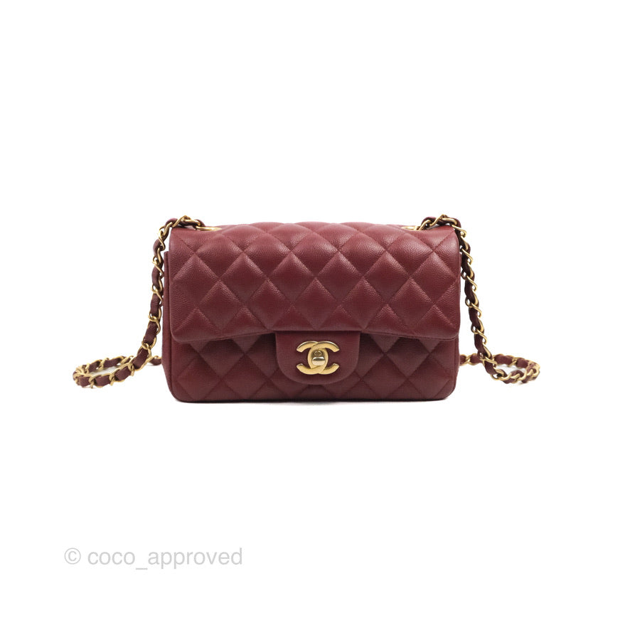 Chanel Classic Quilted Mini Rectangular Flap Iridescent Burgundy Caviar Aged Gold Hardware
