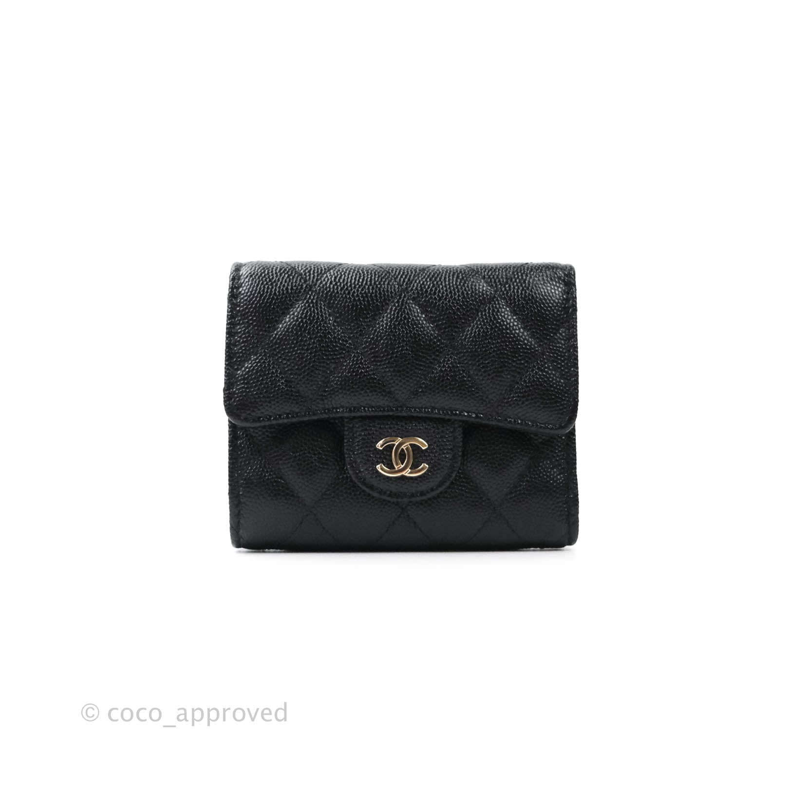 CHANEL Caviar Black Classic Flap CF Small Wallet LGHW