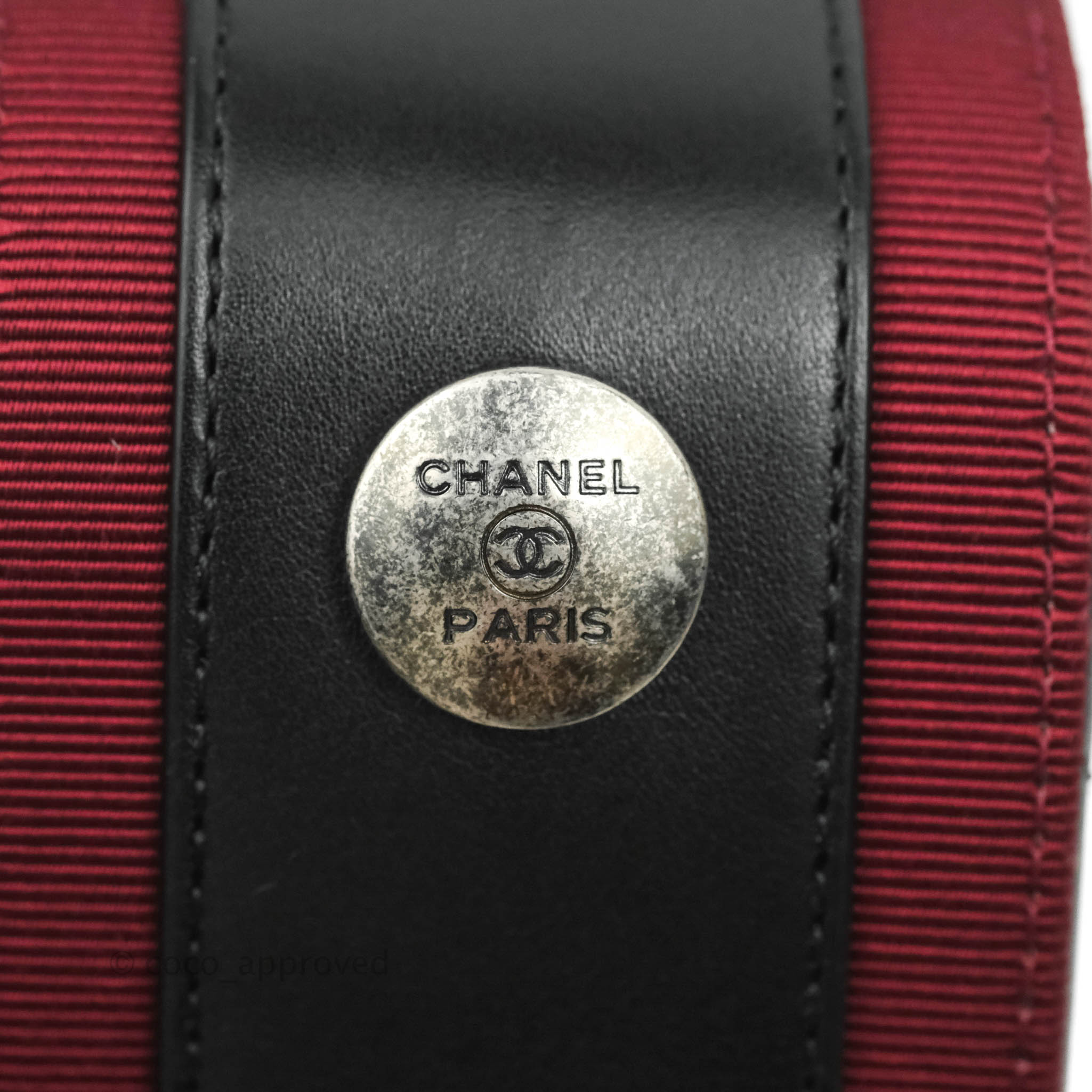 CHANEL Calfskin Grosgrain Stitched Button Up Camera Case Black