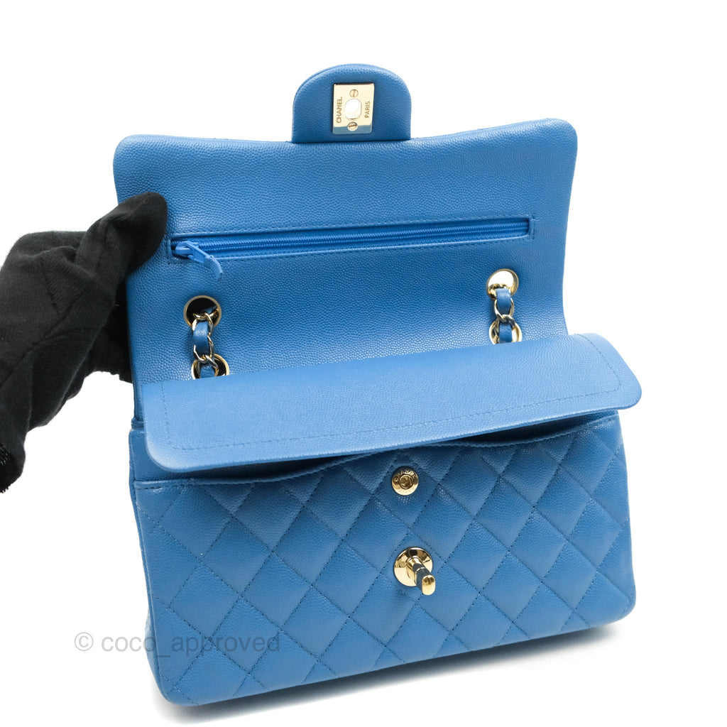 Chanel Small Classic Quilted Flap Blue Caviar Gold Hardware