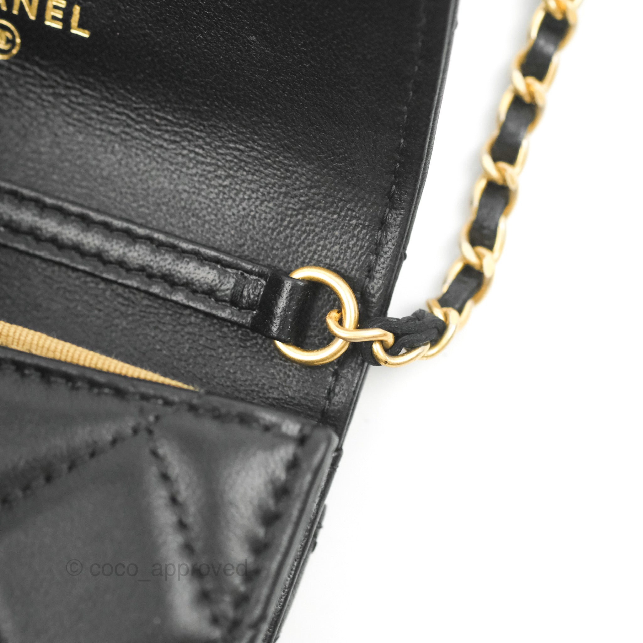 Chanel Flap Coin Purse With Chain Black Lambskin Aged Gold