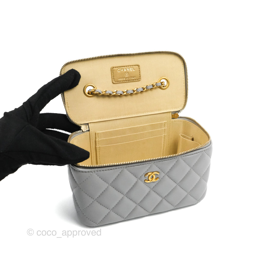Chanel Pearl Crush Vanity With Chain Grey Lambskin Aged Gold Hardware