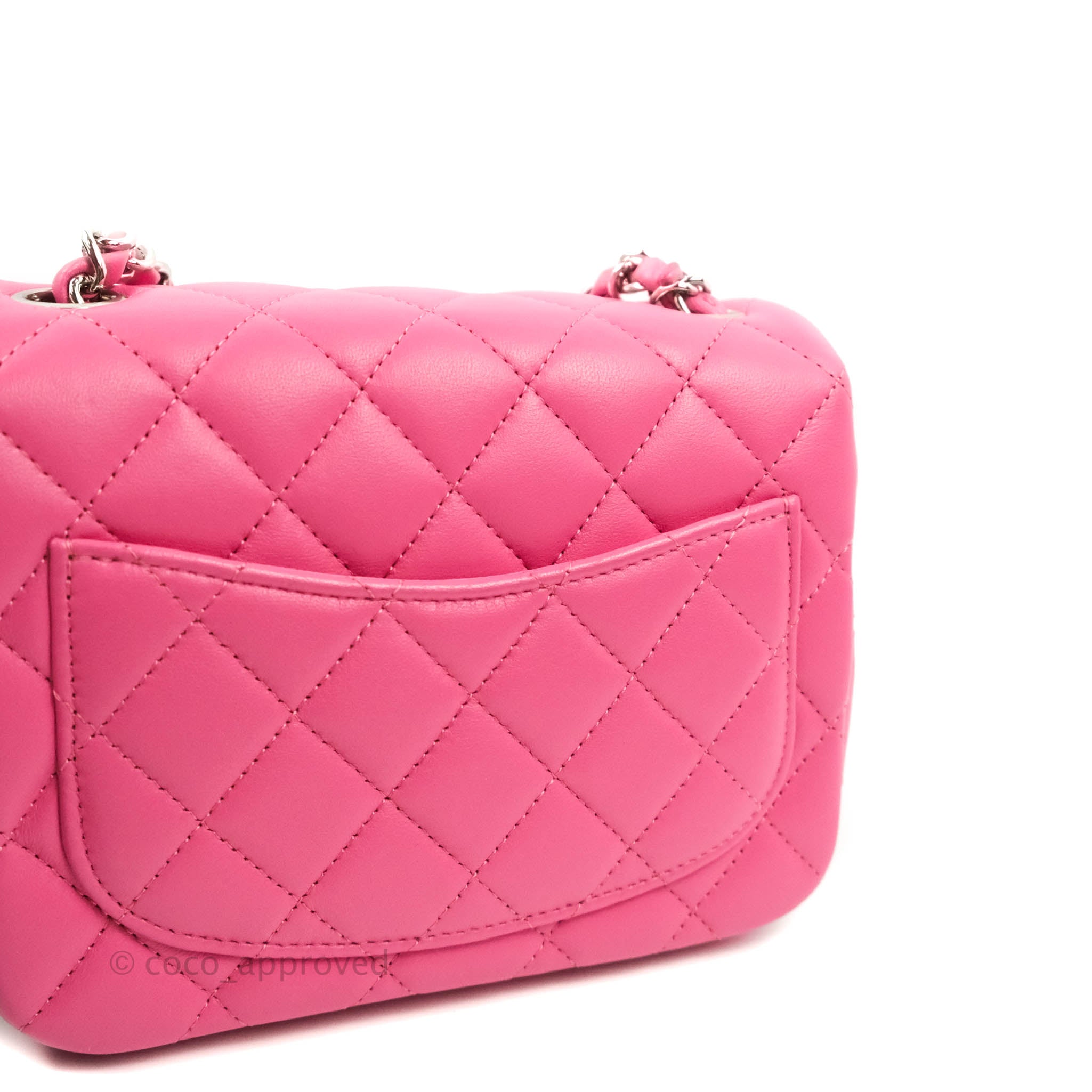 Chanel Classic Quilted Mini Square Flap Pink Lambskin Silver