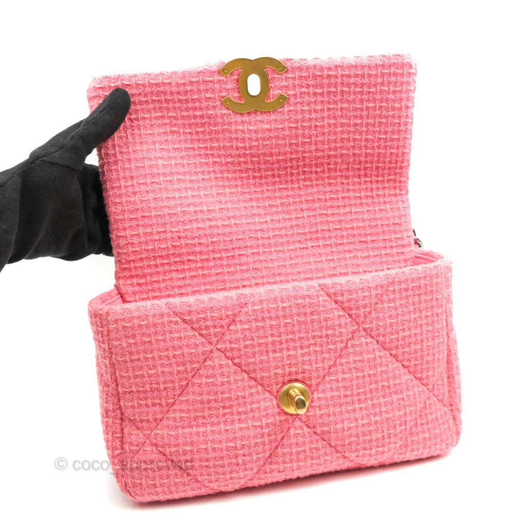 Chanel 19 Small Tweed Pink Glitter Mixed Hardware