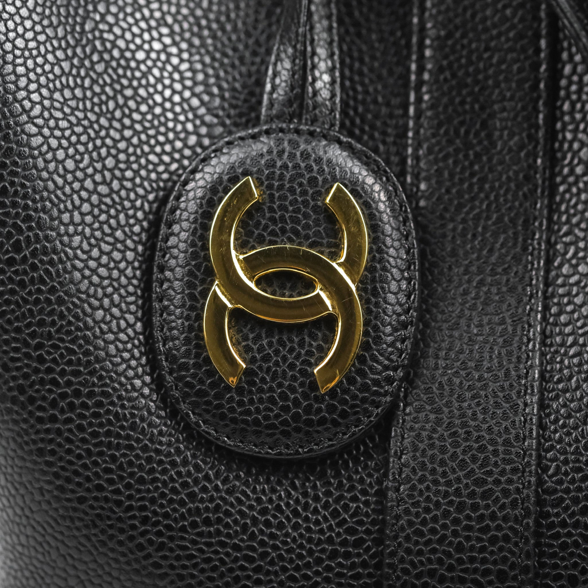 Chanel Vintage Chanel Boston Black CC Logo Caviar Leather Boston
