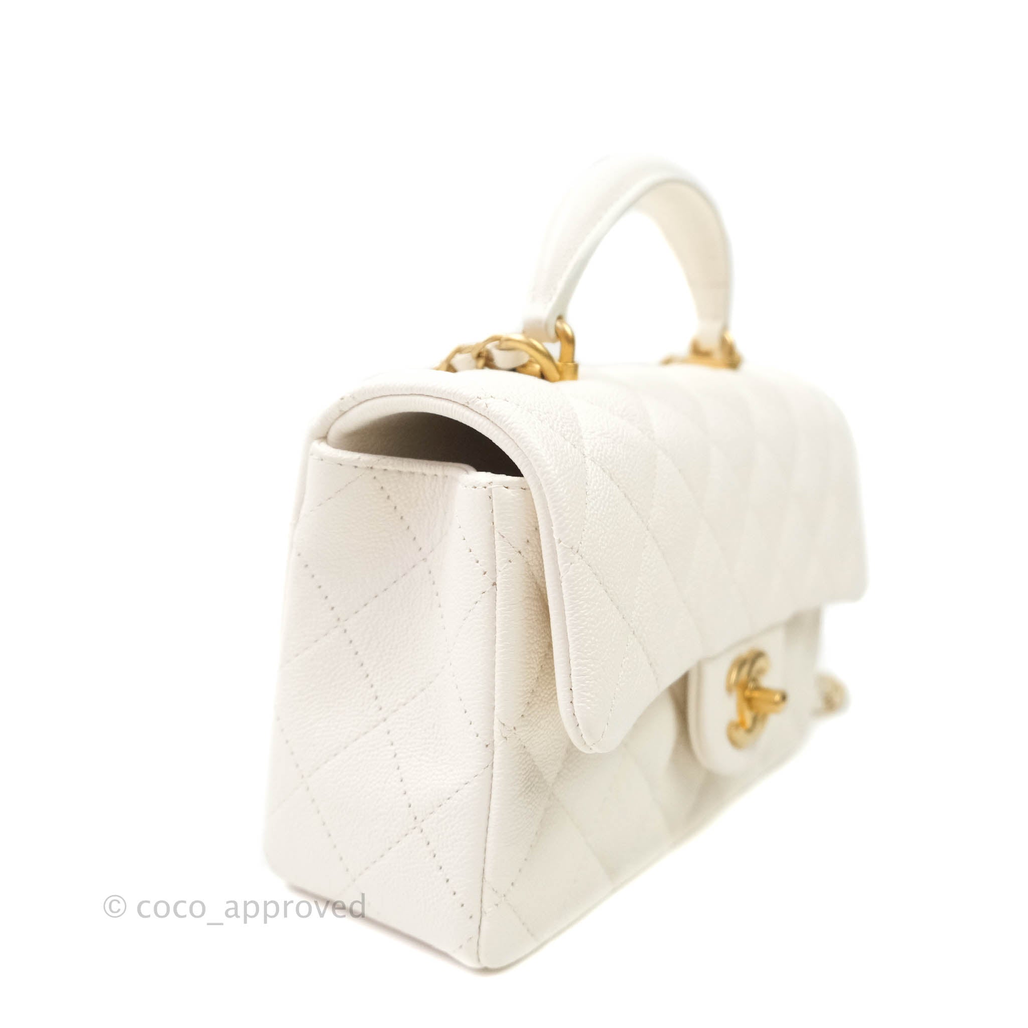 Chanel Small Coco Handle Flap Bag White Caviar Light Gold Hardware –  Madison Avenue Couture