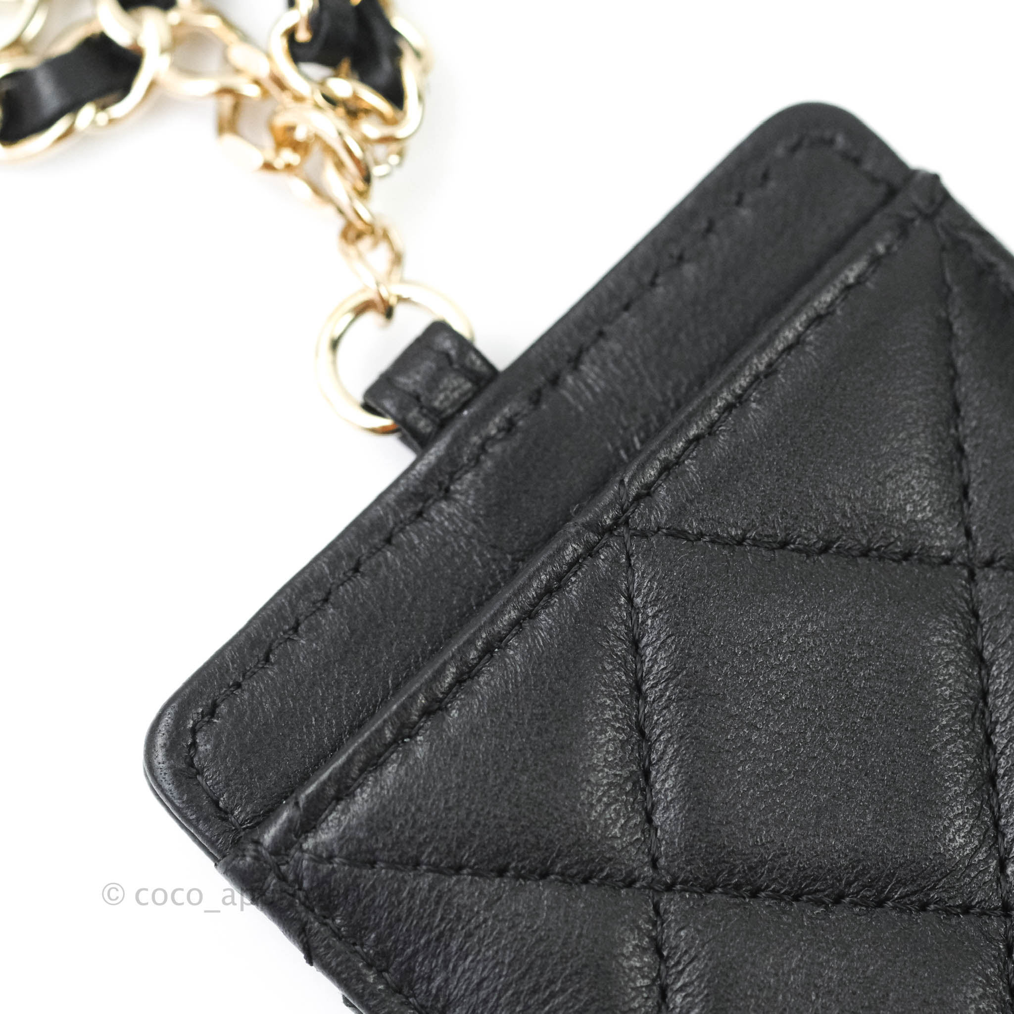 Chanel Quilted Chain Infinity Card Holder Black Lambskin Gold Hardware –  Coco Approved Studio