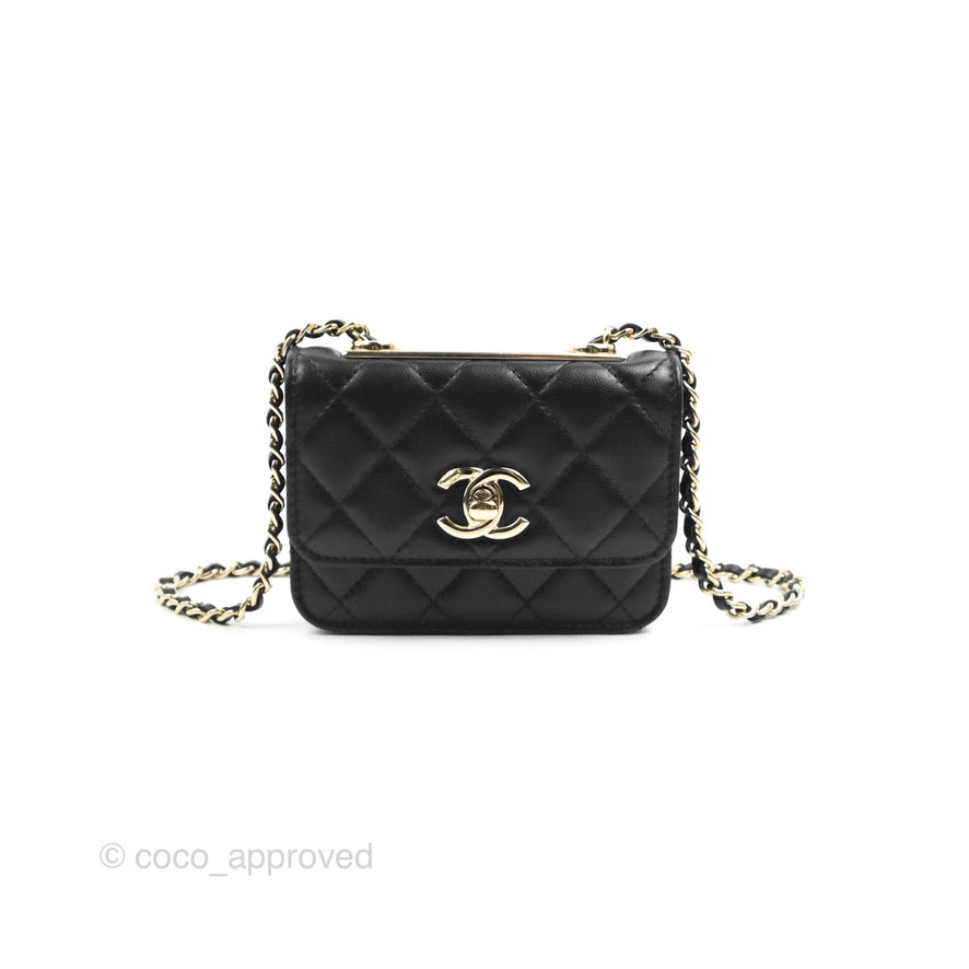 Chanel Mini Quilted Trendy CC Card Holder With Chain Black Lambskin Gold  Hardware