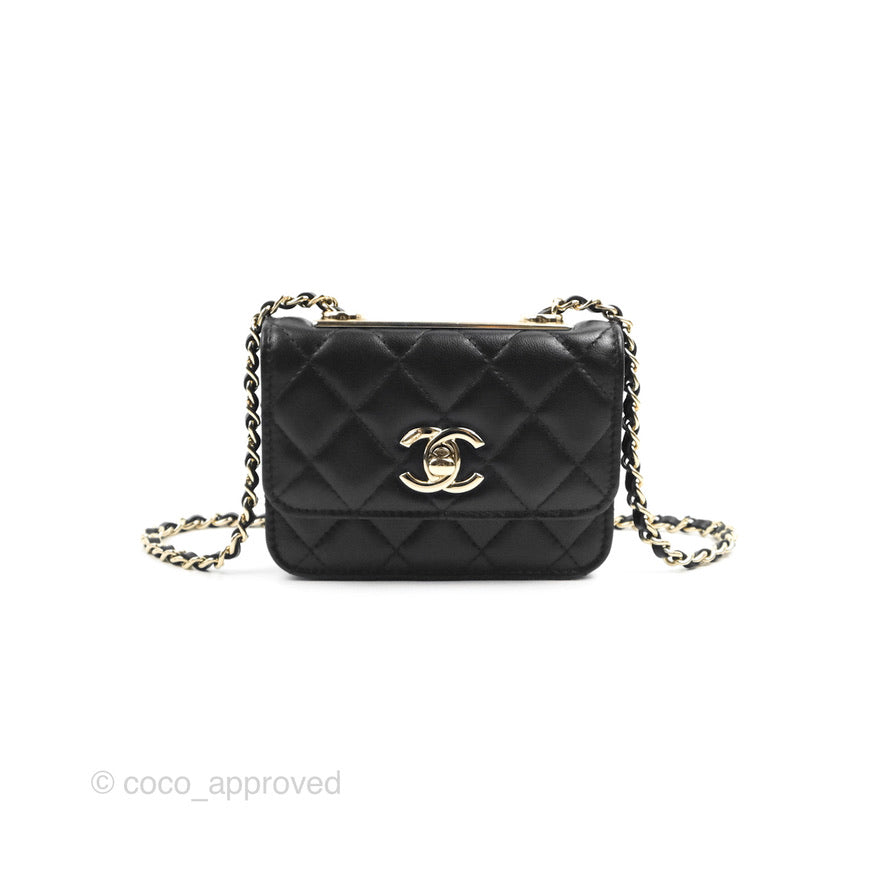 Chanel Mini Quilted Trendy CC Card Holder With Chain Black Lambskin Gold Hardware