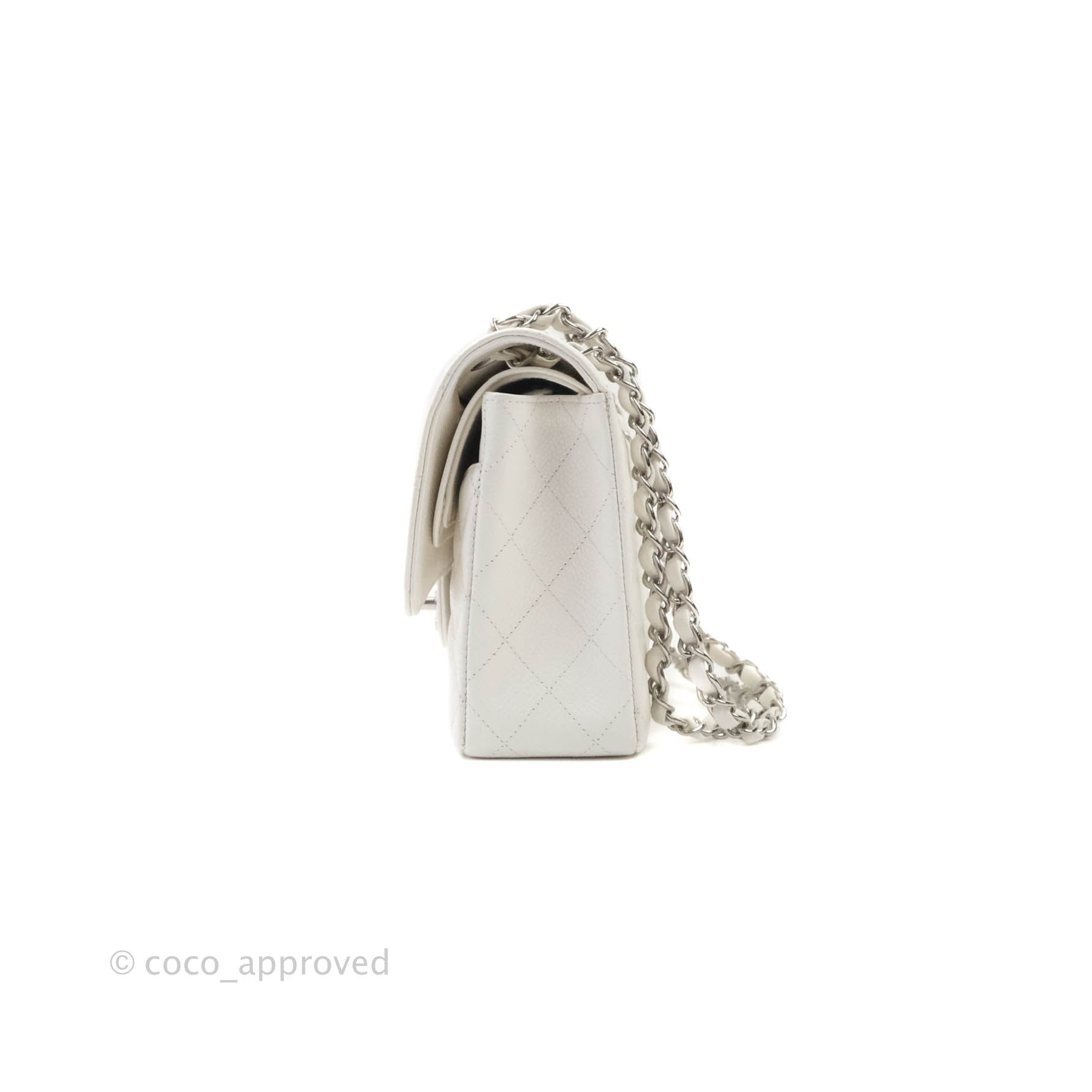 A WHITE CAVIAR LEATHER MEDIUM DOUBLE FLAP BAG WITH SILVER HARDWARE, CHANEL,  2005-2006