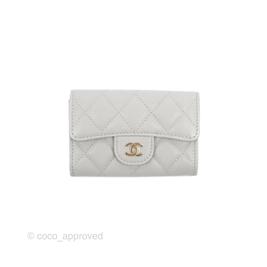 Chanel Caviar Quilted Flap Card Holder Grey Gold Hardware 21A