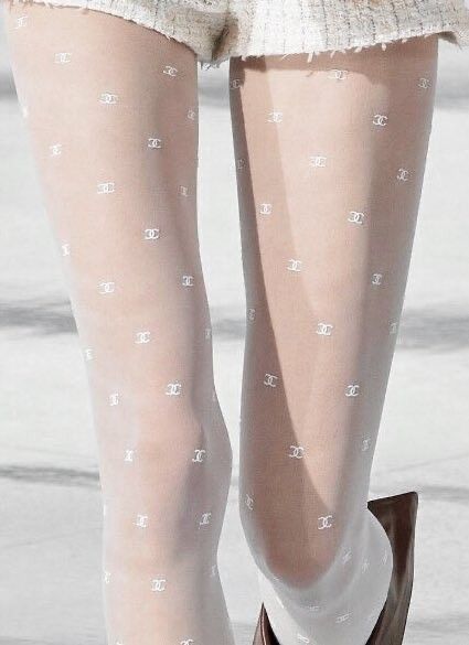 Chanel White CC embellished tights - size L Polyamide ref.1009539