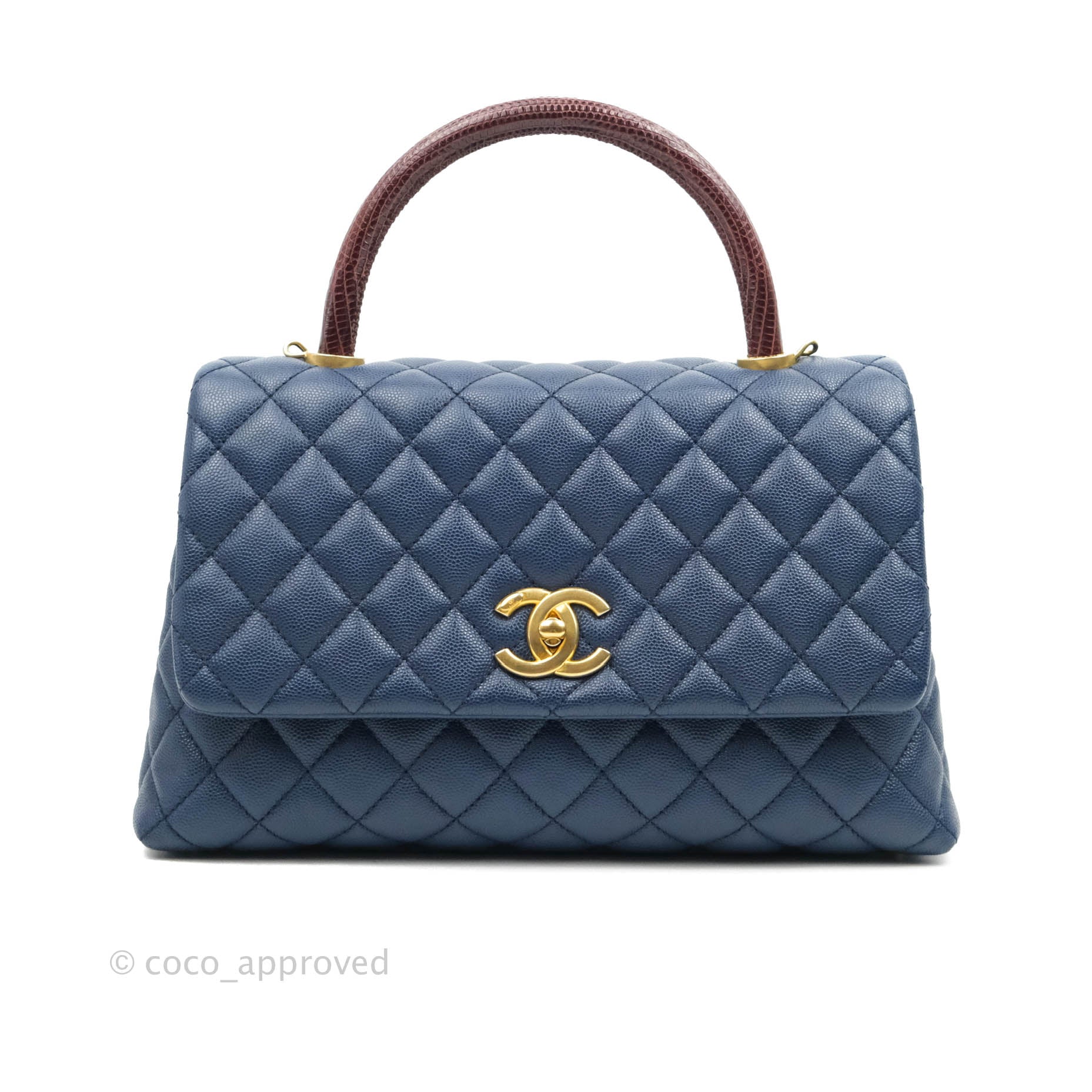 Chanel Medium (Small) Coco Handle Quilted Navy Caviar Lizard