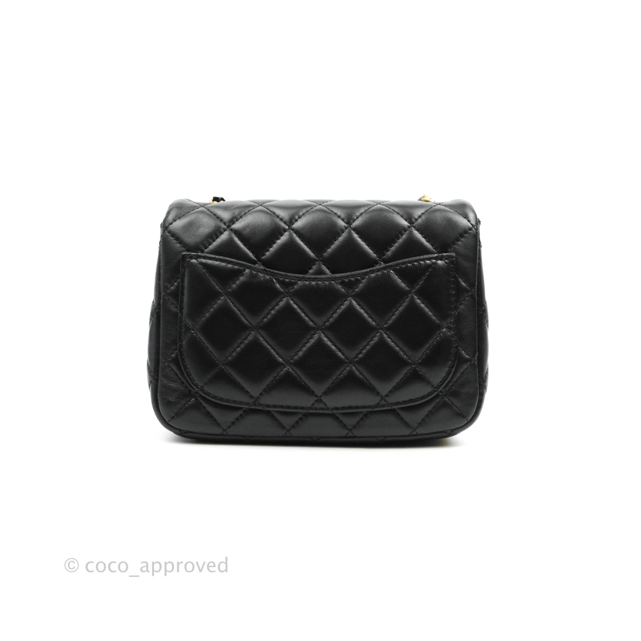 Chanel Mini Square Pearl Crush Quilted Black Lambskin Aged Gold Hardwa –  Coco Approved Studio