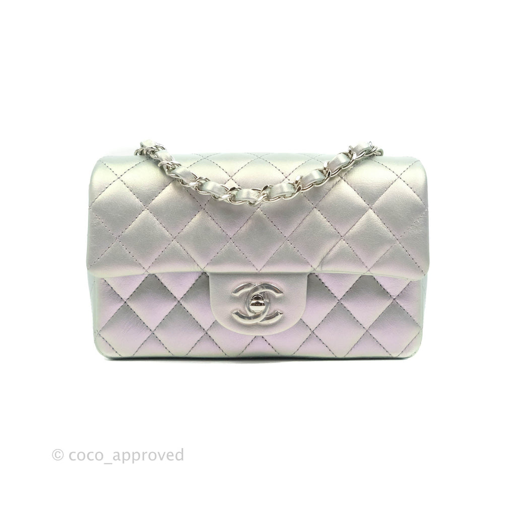 Chanel Quilted Mini Rectangular Iridescent Lilac Lambskin Silver Hardware