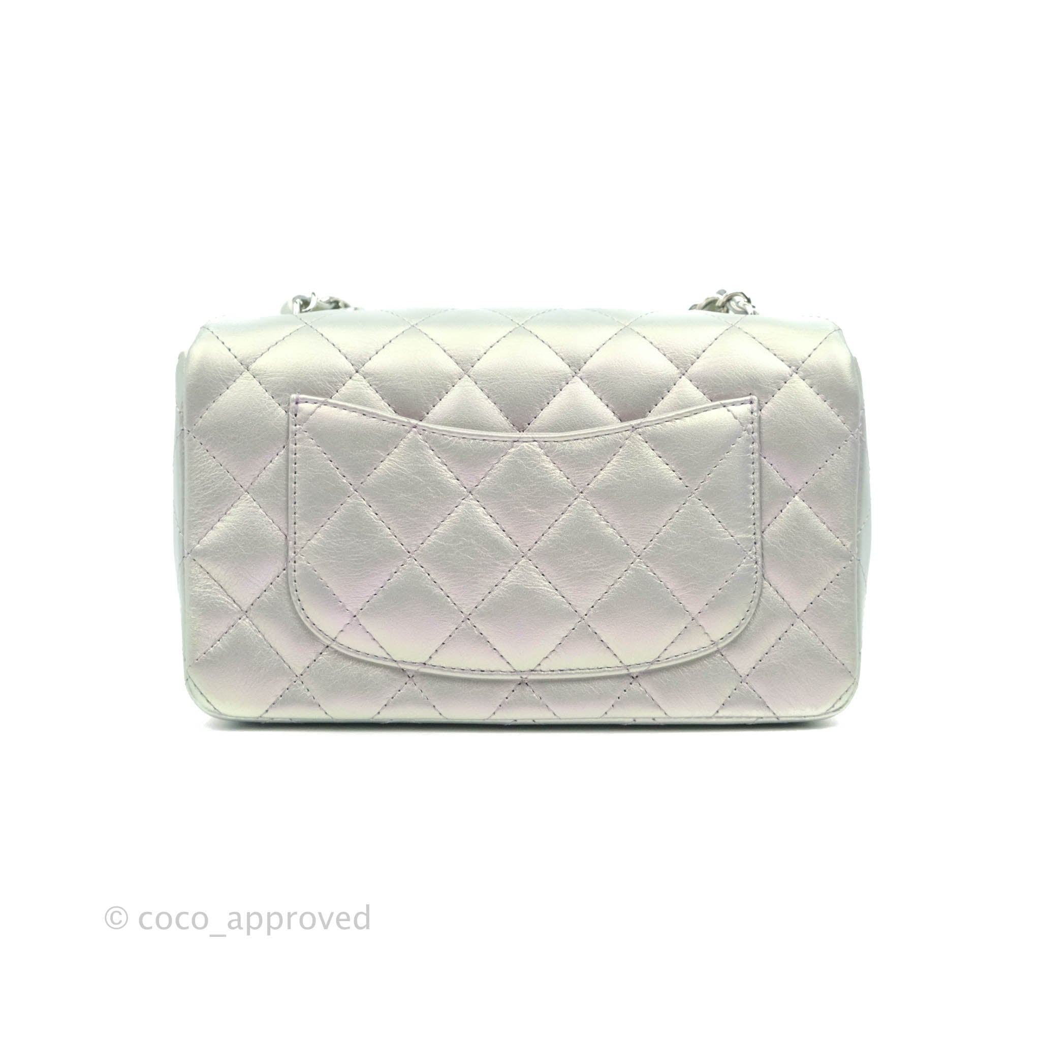 Chanel Quilted Mini Rectangular Iridescent White Lilac Calfskin