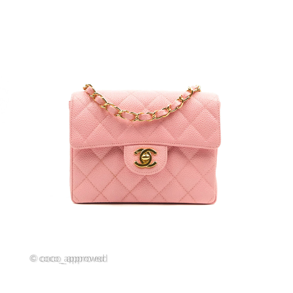 Chanel Vintage Quilted Mini Square Flap Pink Caviar 24K Gold Hardware