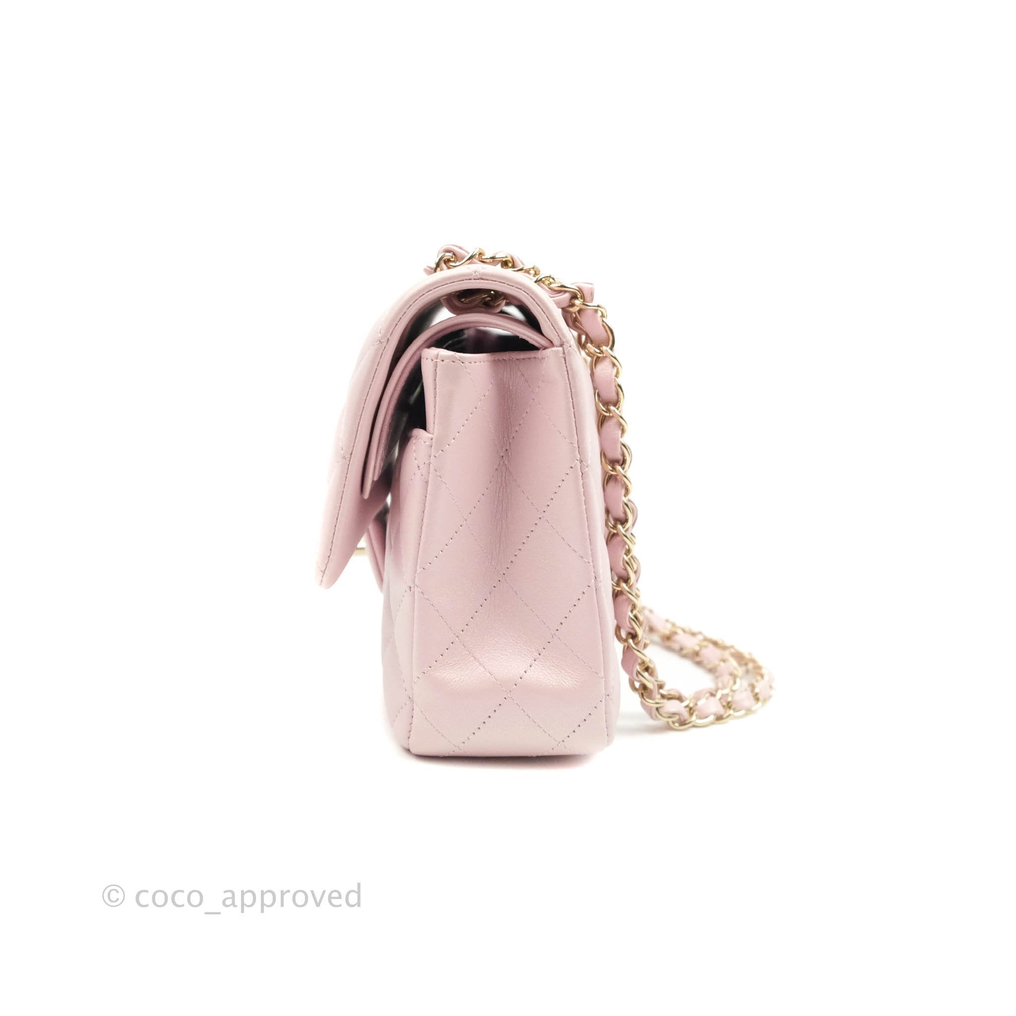 Chanel Pink Iridescent Quilted Lambskin Medium Classic Double Flap Bag, myGemma
