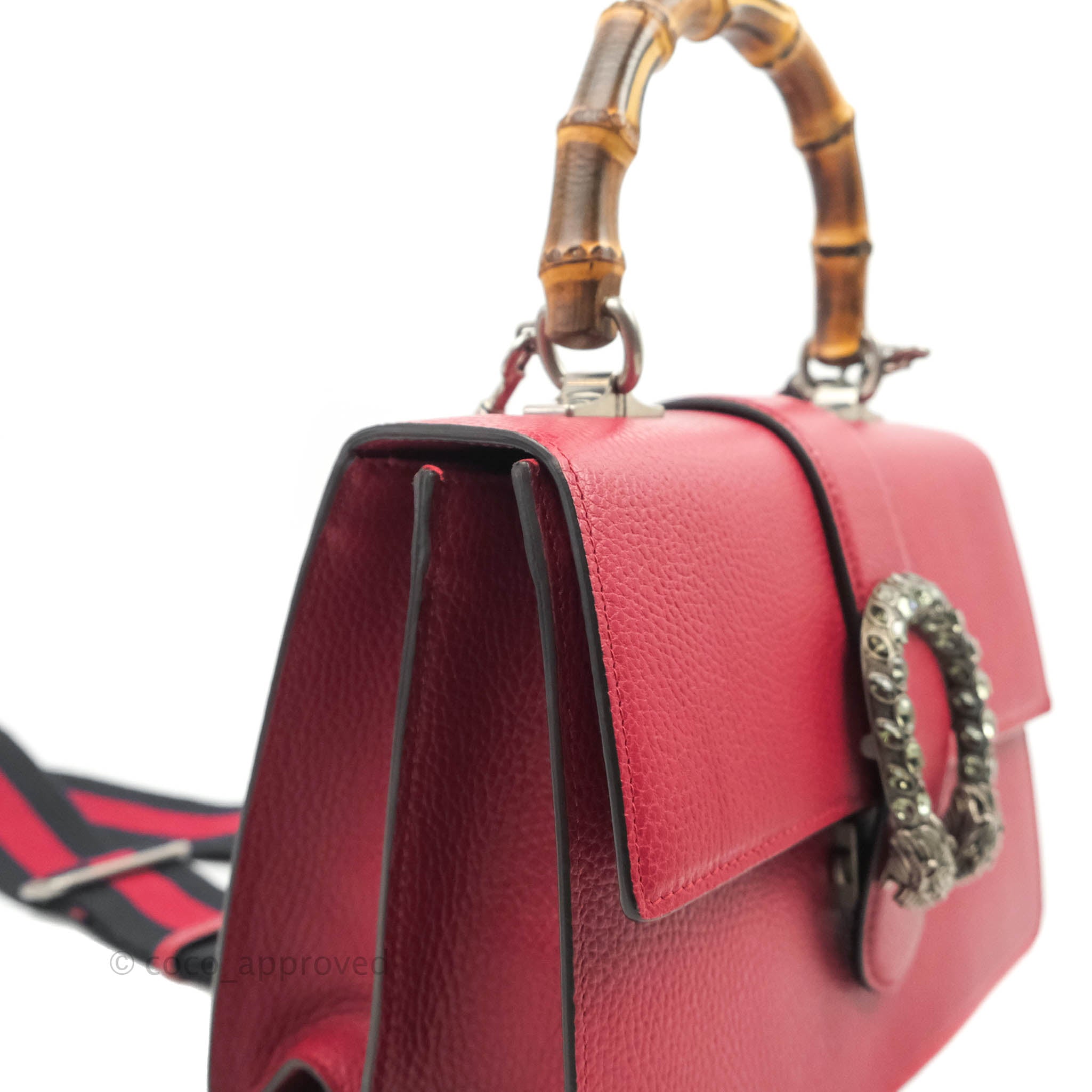 Gucci White, Red and Blue Leather Dionysus Bamboo Top Handle Gold Hardware, White/Red/Blue Womens Handbag