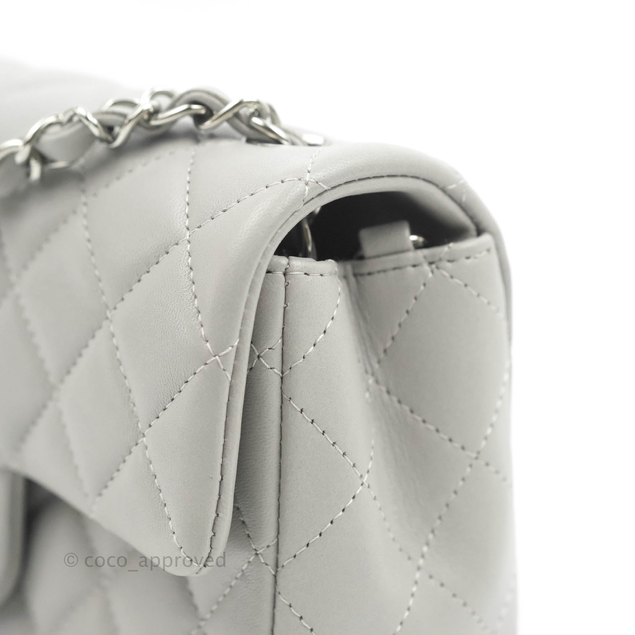 Chanel Quilted Mini Rectangular Grey Lambskin Silver Hardware 21B