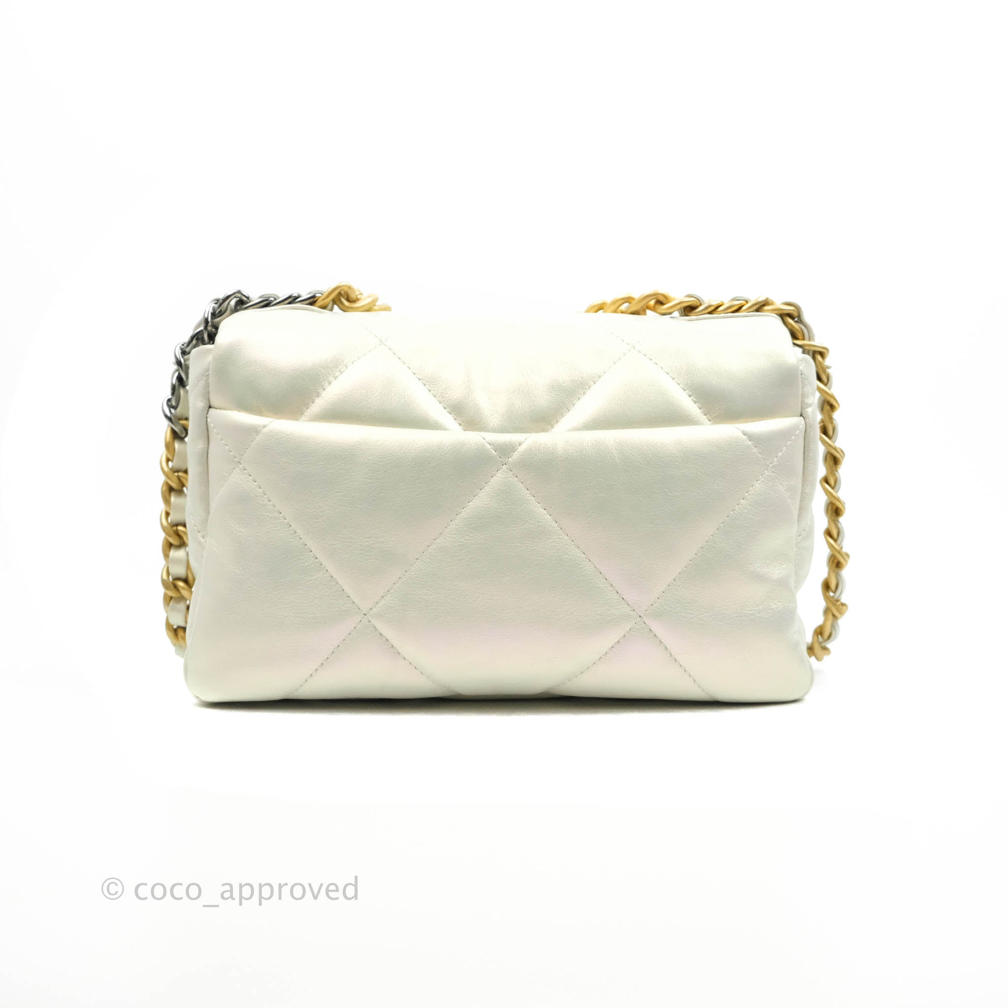 Chanel 19 Wristlet Pouch with Handle Quilted Goatskin Small White 1006521