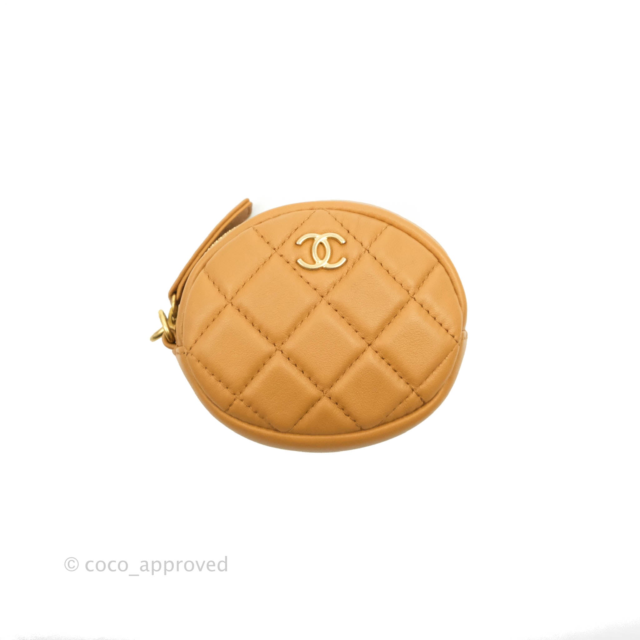 NEW CHANEL ROUND COIN WALLET IN GREEN QUILTED CAVIAR LEATHER CLIP