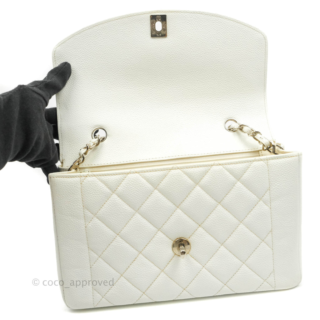 Chanel Vintage Medium Classic Quilted Diana Flap Bag White Caviar Silver Hardware