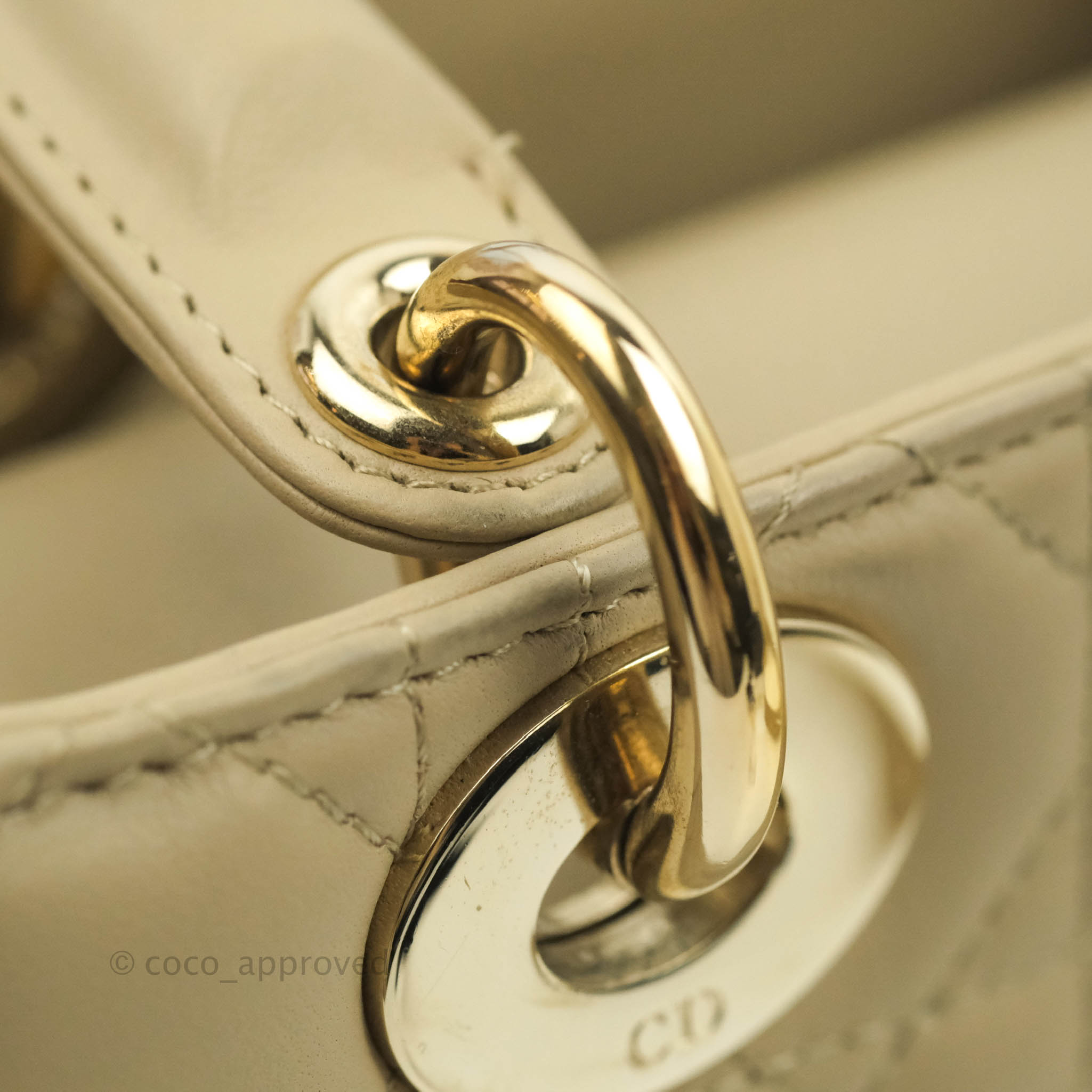 Lady Dior Medium Lambskin Cannage in Beige or Cream Color