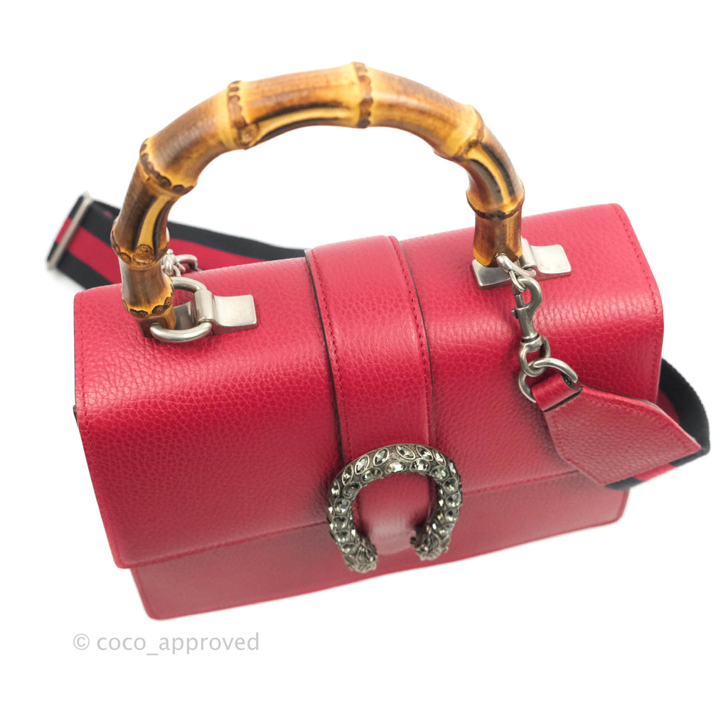 Gucci Medium Dionysus Red Leather Bamboo Top Handle Bag