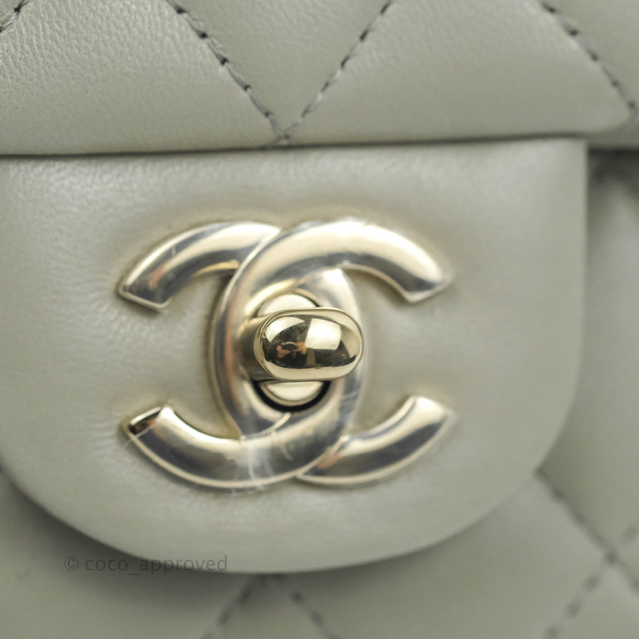 Chanel Quilted Mini Rectangular Flap Light Grey Lambskin Gold