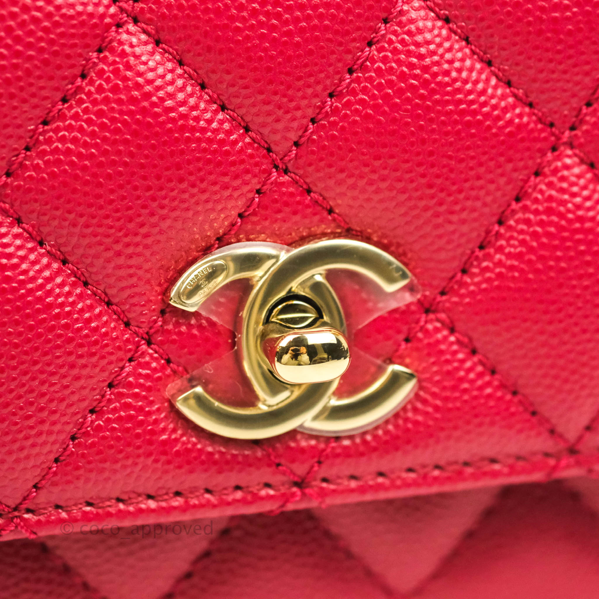 Chanel Small (Mini) Coco Handle Quilted Rosy Red Caviar Gold