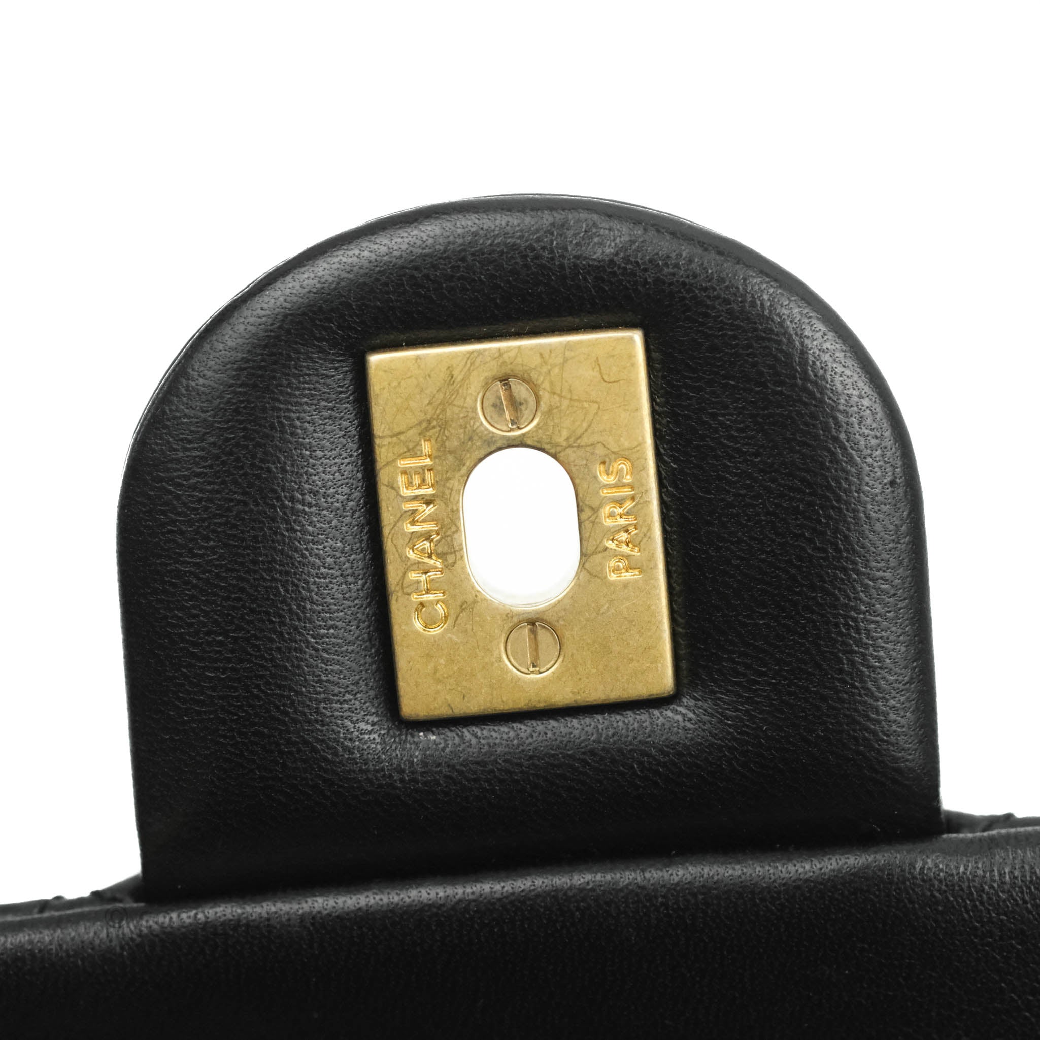 Chanel Mini Square Pearl Crush Quilted Black Lambskin Aged Gold