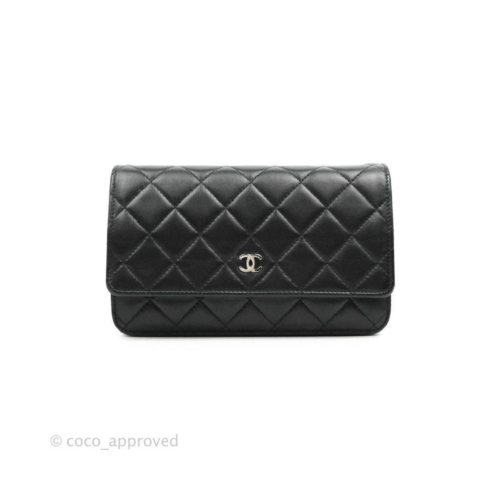 Chanel Quilted Wallet on Chain WOC Black Lambskin Silver Hardware