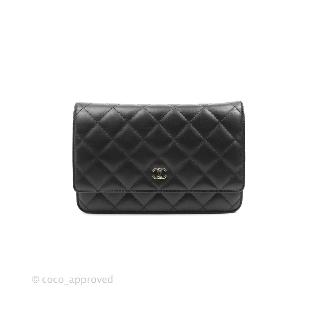 Chanel Quilted Wallet on Chain WOC Black Lambskin Silver Hardware