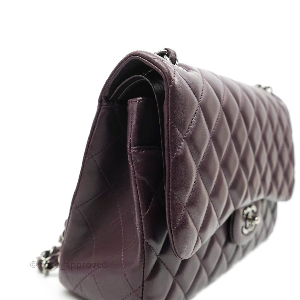 Chanel Quilted Jumbo Double Flap Plum Lambskin Gun Metal