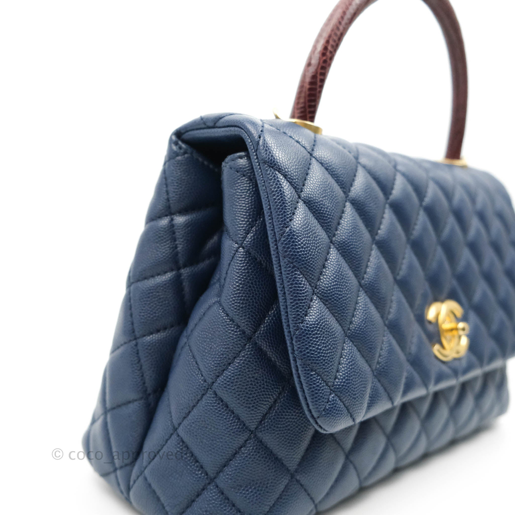 Chanel Medium (Small) Coco Handle Quilted Navy Caviar Lizard Handle Go – Coco  Approved Studio